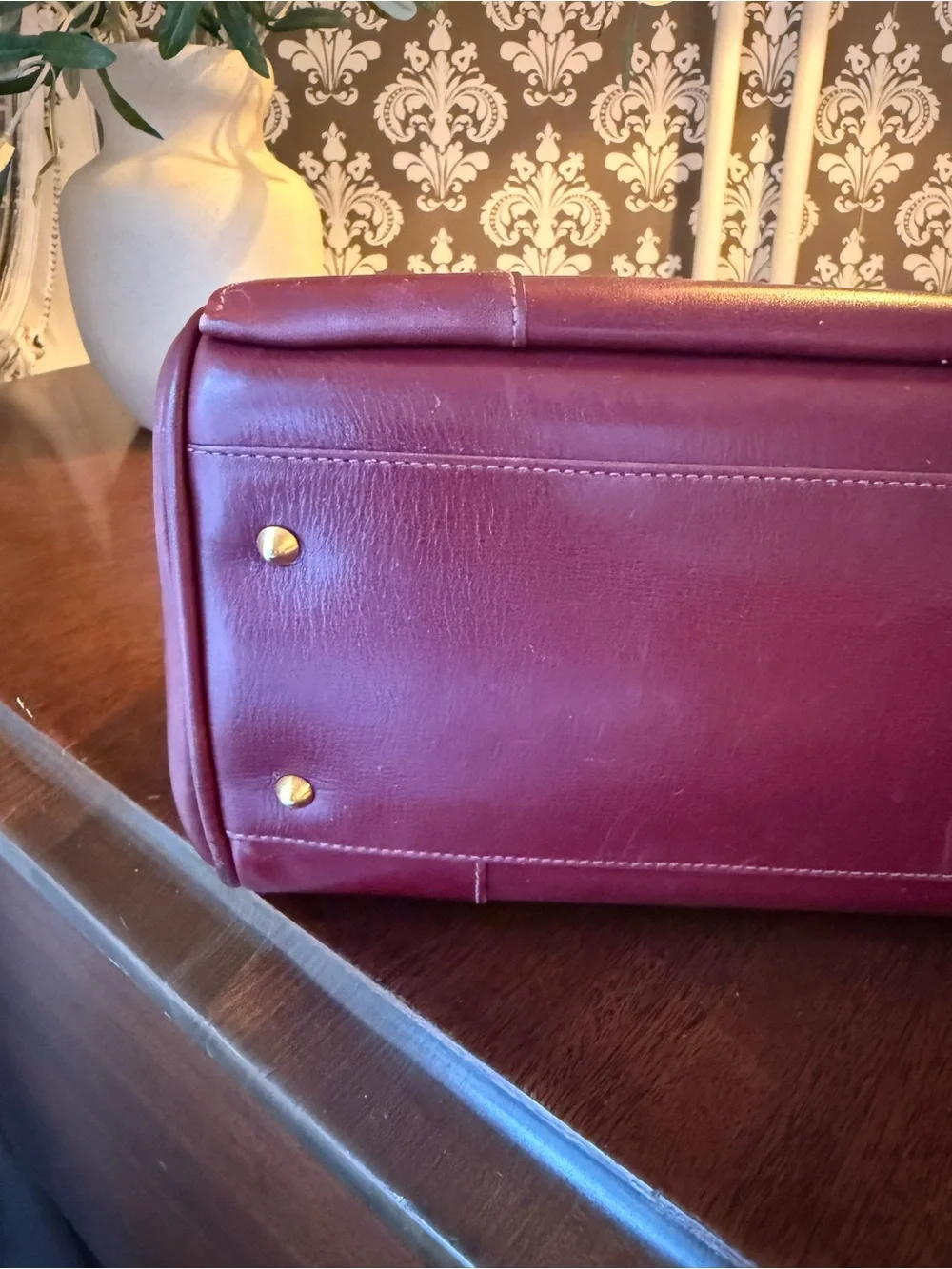 Vintage Leandro Firenze Italian Burgundy Leather Handbag Satchel Briefcase Locks